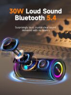 MLOVE E80 Speakers Bluetooth Wireless, Portable Bluetooth Speaker with Aux Input, Micro SD Card Slot, Bass Up, TWS, RGB Lights, IPX7 Waterproof, BT5.4 for Outdoor, Car Music, Beach, Gifts, 30W, Black - Image 2