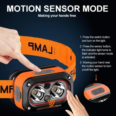 Headlamp Rechargeable, Lightweight LED Head Lamp, Motion Sensor Head Flashlight, Super Bright Waterproof Head Light for Camping, Running, Reading, Work, and Everyday Carry (EDC) - Image 7