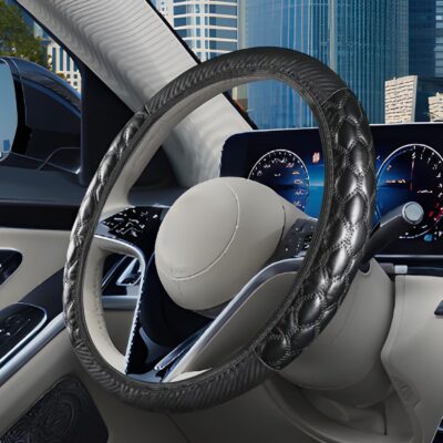 Car Steering Wheel Cover, 15 inch Elastic PU Leather Non-Slip Vehicle Steering Wheel Protector, Breathable Automotive Interior Accessories, Universal for SUV, Truck, RV (Black) - Image 6