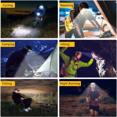 Headlamp Rechargeable 2PCS, 230° Wide Beam Head Lamp LED with Motion Sensor for Adults - Camping Accessories Gear, Waterproof Head Light Flashlight for Hiking, Running, Repairing, Fishing, Cycling - Image 7