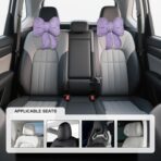 Bow Car Headrest Pillow, Bow-Shaped Car Headrest Cushion Cute Interior Decor with Elastic Buckle, Breathable Comfortable Seat Neck Support Pillow for Auto Office Travel (Purple) - Image 4