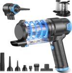 KMM Handheld Car Vacuum Cleaner, 16000PA Air Duster & Vacuum Cleaner, 120W High Power Hand Held Vacuum Cordless, Portable Vacuum Rechargeable with Multi-Nozzles & LED Light for Car, Home, Pet, Office
