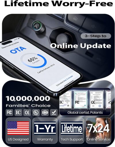 Wireless CarPlay Adapter for iPhone, 1-Click Switch for 2 Phones, Plug & Play, No Delay, Converts Wired to Wireless Car Play Dongle, Fast Stable for Cars 2016+ with Apple CarPlay & Android Auto Grey - Image 9