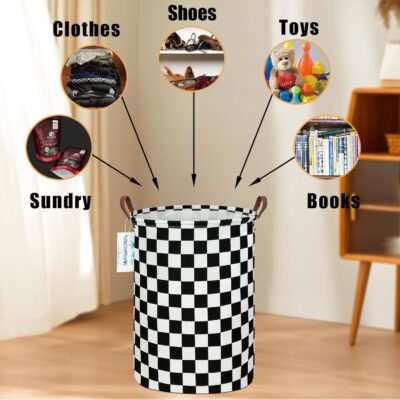 LANGYASHAN Laundry Basket Canvas Fabric Collapsible Organizer Basket for Storage Bin Toy Bins Gift Baskets Bedroom Clothes Children Nursery Hamper (Racing flag) - Image 4