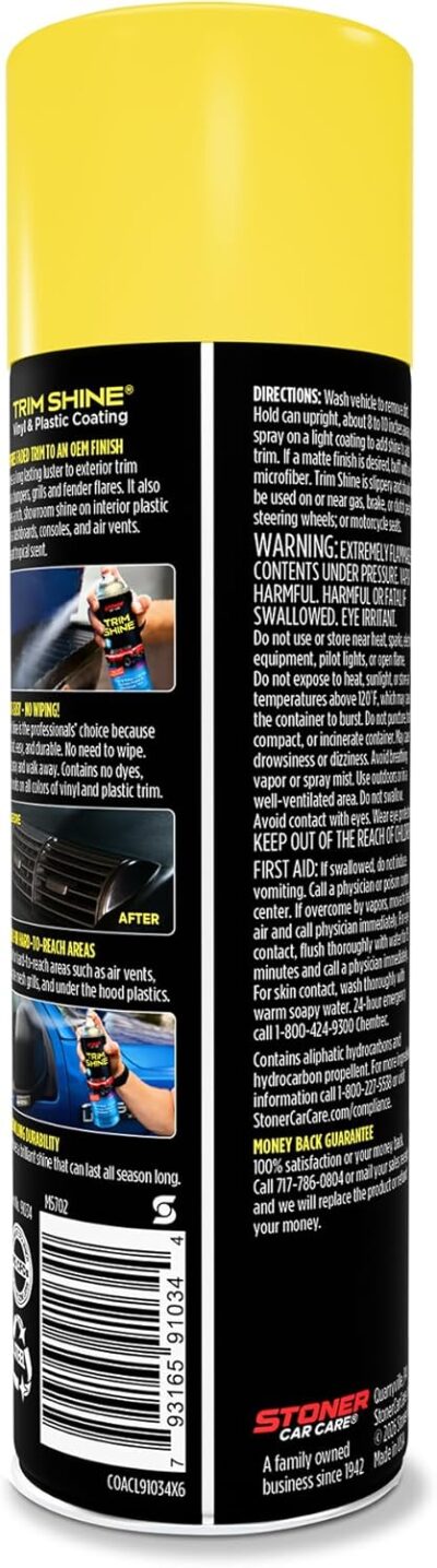 Stoner Car Care 91034 Trim Shine – Black Trim and Plastic Restorer for Cars – Vinyl and Plastic Trim Protectant Coating for Interior and Exterior Use – Fast-Drying No Sling – 12 oz - Image 2