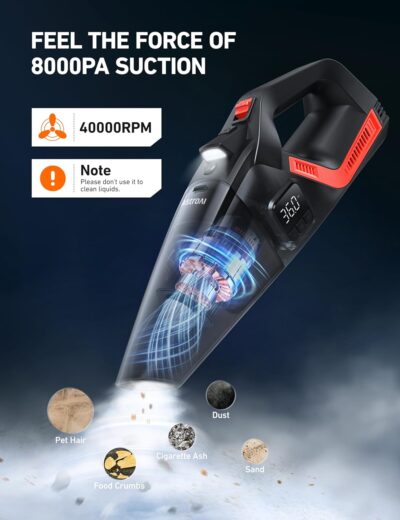 AstroAI 4-in-1 Car Vacuum Cleaner and Tire Inflator Portable with Accessories Air Compressor Digital Dual Values Display, 150 PSI Car Tires Air Pump with LED Light, 12V DC, 16.4FT Cord for Auto - Image 5