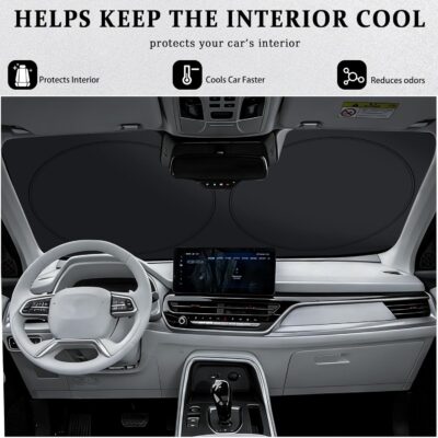 Universal Fit Car Windshield Shade,Car Windshield Sun Shade with Double-Sided Fabric,Foldable Sunshade Windshield 33"*64.5" - Image 4