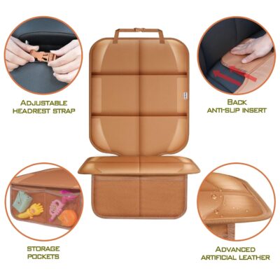 Meolsaek Car Seat Protector for Child Car Seat, Durable 600D Fabric Waterproof Car Seat Cover with Thick Pad Non-Slip Backing，No Imprints (Tan-1 pc) - Image 2