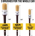 Car Detailing Brush Set 3-pc - Scratch-Free Boars Hair for Interior and Exterior Work - Pro Quality Car Cleaning Brush Kit for Leather Seats, Dashboards, Wheels, Grills and Paint - Image 3