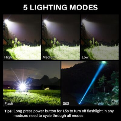 AKNEAR Rechargeable LED Flashlight 99000 High Lumens, Super Bright Flashlights with Zoomable & USB C Rechargeable & 5 Light Mode & IPX-7 Waterproof, Powerful Flash Light for Home, Hiking, Camping - Image 8