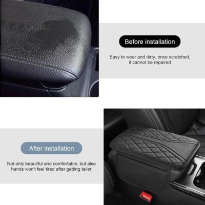 Car Center Console Cover, Leather Auto Armrest Cover with 2 Storage Bags, Universal Cars Armrest Cushion, Vehicle Interior Accessories Protector for Sedan, SUV, Truck (Black) - Image 7