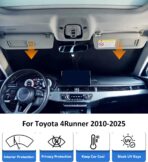Windshield Sun Shade for Toyota 4Runner 2010-2025 Accessories, Car Front Window Sun Visor & Heat Shield | 240T Sunshade Protection Blocks UV Rays Keep Your Car Cooler - Image 2