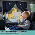 Car Window Shade for Baby, 2 Pack Double Layer with 7 Strong Magnets, Cute Giraffe & Star Design Baby Sun Shade for Car Window, Adjustable Blackout & See-Through Privacy Curtains UV Protection - Image 3