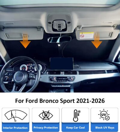 Windshield Sun Shade for 2021 2022 2023 2024 2025 2026 Ford Bronco Sport Accessories, Car Front Window Sun Visor & Heat Shield | 420D Sunshade Protection Blocks UV Rays Keep Your Car Cooler - Image 2