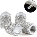 Alpmosn Car Wheel Tire Valve Caps, 4 PCS Bling Tire Valve Caps, Crystal Tire Caps Shinny Rhinestone for Women, Universal Car Dustproof Tire Valve Caps for Cars, Trucks, SUV and Motorcycles (White)