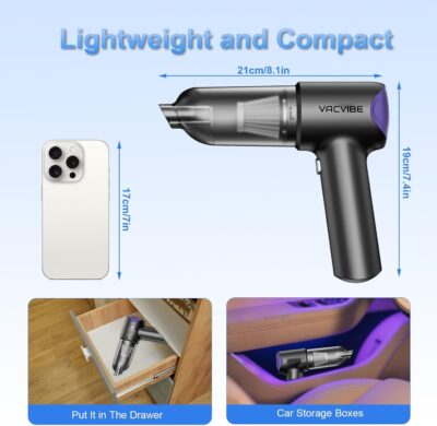 Car Vacuum Portable Cordless, 21000PA 4 in 1 Suck/Blow/Pump/Charger 120W Handheld Car Vacuum Cleaner and Air Duster, Brushless Motor Multi-Nozzles for Home Office Grey - Image 2