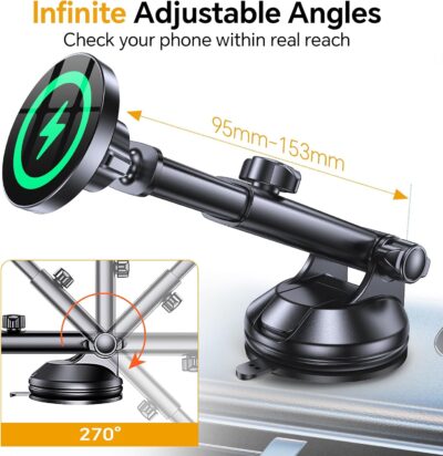 Coolpow for MagSafe Car Mount Charger【Ultra Magnet】Magnetic Phone Holders for Your Car Charger【Windshield+Vent+Dash】Magnetic Wireless Car Phone Holder Mount Charger Car Accessories for iPhone 17 16 15 - Image 6