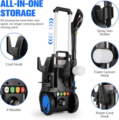 5000PSI 4.0GPM Heavy Duty Electric Pressure Washer with 33 FT Extension Hose, 4 Quick Connect Nozzles and Foam Cannon for Cars/Fences/Driveways/Patios/Home Cleaning, Blue - Image 8