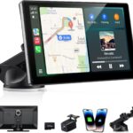 9inch Wireless Carplay Screen for Car & Android Auto, 4K Dash Cam + 1080P Backup Camera, Portable Touchscreen, GPS Navigation, Bluetooth for All Cars