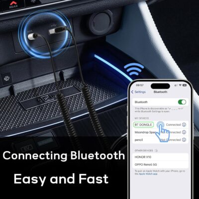 Meliya Aux to Bluetooth 5.3 Adapter for Car, USB 2.0 to 3.5mm Bluetooth Receiver Jack Kit with Built-in Microphone Aux Input for Hands-Free Calls, Car Speaker, Home Audio, Music Streaming - Image 5