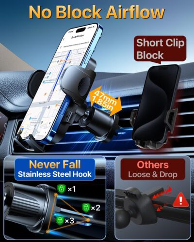 [Military-Grade Anti-Shake & 360° Rotatable Suction] 2026 Upgraded Car Phone Holder Mount【90+LBS Safest Strongest & Patent Certs】Dashboard Windshield Vent for iPhone 17 16 Pro Max Samsung,Matt Black - Image 5