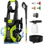 Pressure Washer, Power Washer with 500ml Foam Cannon, 4 Quick-Connect Nozzles, High Pressure Cleaner for Car Washing, Driveway, Patio, Deck, Bright Green
