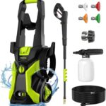 Pressure Washer, Power Washer with 500ml Foam Cannon, 4 Quick-Connect Nozzles, High Pressure Cleaner for Car Washing, Driveway, Patio, Deck, Bright Green