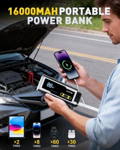 AUXITO Jump Starter 8000A Portable Car Battery Jump Starter with Large LCD Display Jump Cable with Smart Clamps Power Bank Emergency Flashlight for Cars Heavy Duty Jumper Box for Car Battery - Image 6