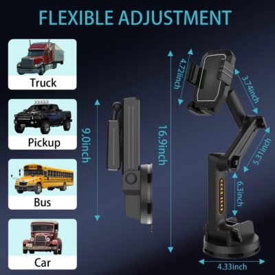 Topsolar Phone Mount for Truck Phone Holder for Truck - Heavy Duty Super Suction Cup, Mobile Device Holder Dashboard Window 16.9 inch Long Arm & Stable, iPhone & Samsung Compatible, Semi Trucker - Image 3