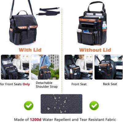 Car Seat Organizer with Lid and Laptop Compartment (Fits 15.6"), Front Seat Passenger Organizer with Adjustable Strap, Multiple Pockets, Portable Office Bag, Water-Resistant 1200D Polyester - Image 6