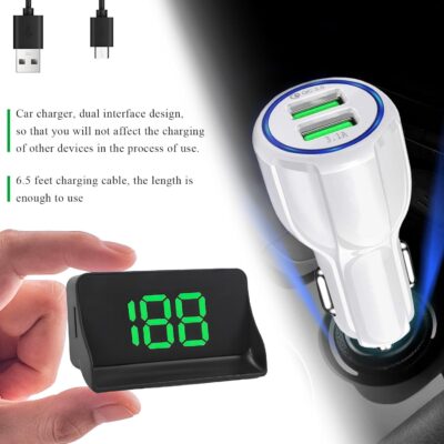 Heads Up Display for Car, Windshield Projection Digital Speedometer with USB Cable & Car Charger Adapter, Plug and Play HUD w/Large Font Display & Overspeed Alarm for Most Vehicles (KM/H) - Image 4