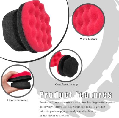 2 PCS Tire Dressing Applicator Pads, Reusable Hex Grip Tire Shine Applicator Polishing Sponge Pads, Wheel Tire Shine Detailing Foam for Most Vehicles, Car Accessories (Red, 4.33") - Image 3