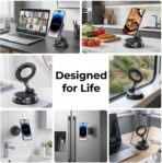 Black Magnetic Phone Holder for Car, Vacuum Suction & 3000gf Magnet, 360° Adjustable Dashboard Mount, Compatible with iPhone & Android - Image 9