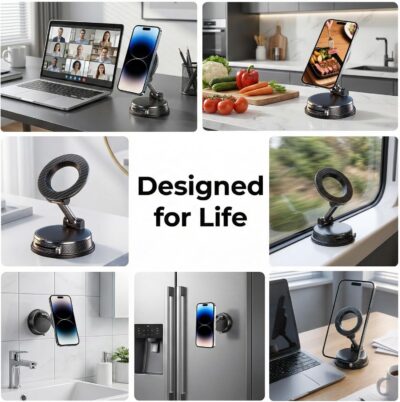 Black Magnetic Phone Holder for Car, Vacuum Suction & 3000gf Magnet, 360° Adjustable Dashboard Mount, Compatible with iPhone & Android - Image 9