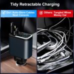 5-in-1 120W 30-Minutes Fast Flash Charging Retractable Car Charger, Wireless Bluetooth FM Transmitter, Type-C+USB-A Car Charger Adapter, Compatible with iPhone 17/16/15/14/13 Pro Max & Android Devices - Image 6