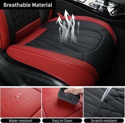 MINGBRON Leather Car Seat Covers,Car Seat Protector Waterproof,Seat Covers Full Set, Car Seat Protectors 5 Seats,Automotive Seat Covers Fit Most Cars Wine Red - Image 6