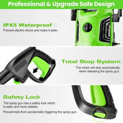 Pressure Washer 4800 PSI Power Washers Electric Powered with 33ft Pressure Hose, 4 Nozzle and Foam Cannon, Powerwashers for Home, Cars, Patio, Light Green - Image 3