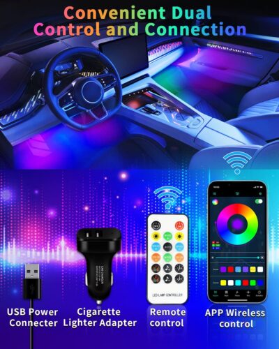 YM E-Bright 5 in 1 Car Interior Led Light Kit，Dreamcolor Acrylic Neon Interior Car LED Strip Lights，Dash Footwell Multicolor with Music Sync Mode and DIY Mode - Image 5