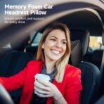 OMISTAR 2 Pcs Car Neck Pillow, Faux Leather Car Headrest Pillow, Memory Foam Neck Pillow for Car, Breathable Design, Adjustable Strap, Universal Fit, 8.7 x 8.5 x 3.5 in - Image 2