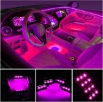 Car LED Strip Light, EJ's SUPER CAR 4pcs 48 LED Car Interior Lights Under Dash Lighting Waterproof Kit,Atmosphere Neon Lights Strip for Car,DC 12V(Pink)