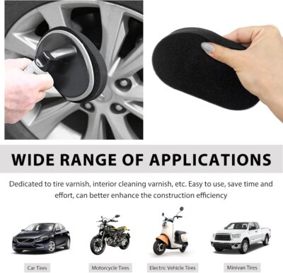 Car Tire Shine Applicator, High-Density Sponge Tyre Dressing Applicator Pad with Curved Handle, Reusable Wheel Polishing Brush Auto Detailing Foam for Applying Tire Shine - Image 6