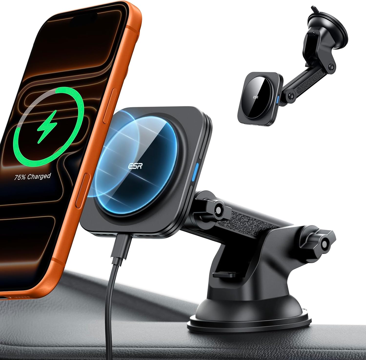 71aJTZA796L._AC_SL1500_.jpg ESR for MagSafe Car Mount Charger, for Magsafe Car Charger, Dashboard Suction Cup Magnetic Car Mount, 360° Rotation, Magnetic Car Phone Holder for iPhone 17e/17/16/15/14/13/12, S26/S25, Fast Charging - Image 1