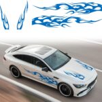 RUIANTE 4PCS Universal Racing Body Side Stripe Skirt Decals, Auto Hood & Sides Door Decoration Flame Pattern Graphics Vinyl Sticker for Cars, SUVs, Sedan (Blue)