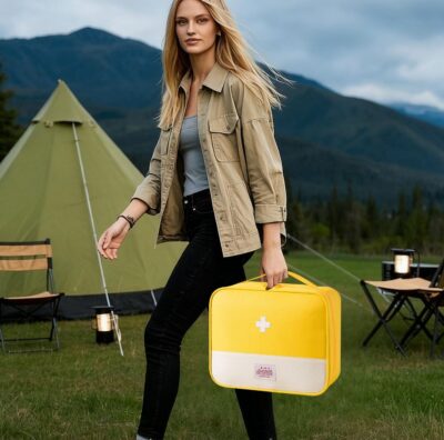 Travel Bag for Women Men Lightweight Large Organizer Travel Bag Storage Medicine Bag Portable Toiletry Essentials Waterproof Carry Case with Handle for Car Home Office School Outdoor Camping, Yellow - Image 3