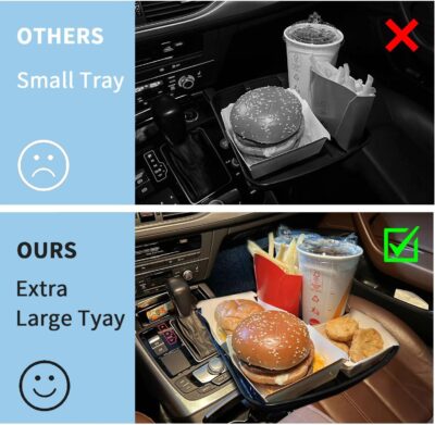 Larger Cup Holder Tray, 10 inch Car Food Tray for Eating, Detachable 3 in 1 Car Cup Holder Expander and 360° Rotating Car Cup Holder Tray Table with Phone Holder, Road Trip Essentials - Image 2