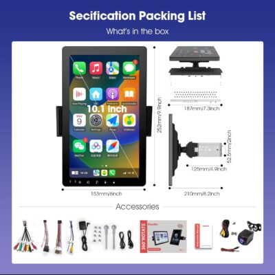 10.1 Inch Rotatable Carplay Screen for Car and Android Auto,Single Din Car Stereo with 720P Backup Camera,Touch Screen GPS Navigation,Bluetooth,Voice Control - Image 8