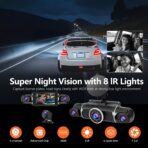 360° Dash Cam Front and Rear View 4 Channel Dash Camera FHD 2K+1080Px3 for Car, Inside/Back 170°+2x150°+170° Wide Angle, 8 IR Lamps Night Vision,WiFi,GPS, APP,G-Sensor with 64GB Card,24/7 Parking Mode - Image 5