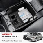 Autorder Center Console Organizer for 2019-2026 Toyota Corolla/ 2022-2026 Corolla Cross Accessories Car Armrest Storage Box Middle Console Tray Container with Non-Slip Silicone Mats - Image 2