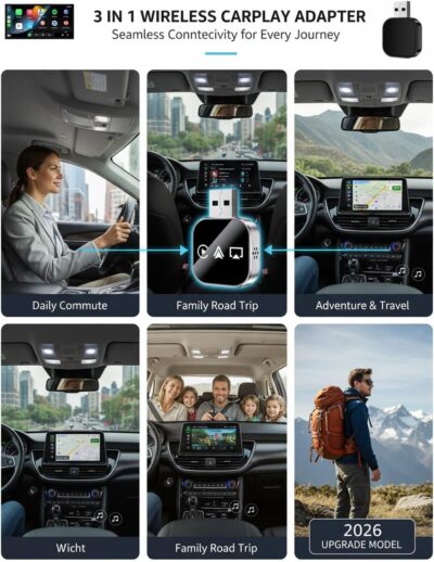 3 in 1 Wireless Carplay Adapter, Car Screen Mirroring Converter, 2026 Upgrade Mirror iOS Phone for iPhone/Airplay/Apple/Android, Bluetooth Auto Link, Wired to Wireless, Plug & Play (for iPhone) - Image 7
