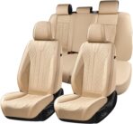 FLORICH Leather Seat Covers, Car Seat Cover Full Set Automotive Seat Covers Waterproof Car Seat Protectors 5 Seats Universal Seat Cover Fit for Most Cars SUV Trucks, Beige